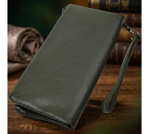 Красивий шкіряний гаманець на три відділення ST Leather 23110 Зелений