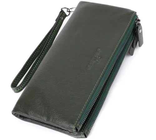 Красивий шкіряний гаманець на три відділення ST Leather 23110 Зелений