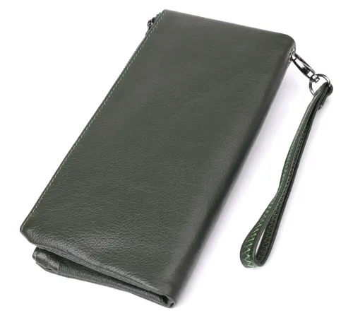 Красивий шкіряний гаманець на три відділення ST Leather 23110 Зелений