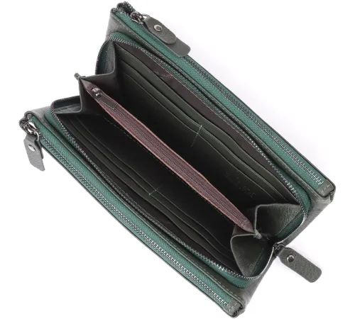 Красивий шкіряний гаманець на три відділення ST Leather 23110 Зелений