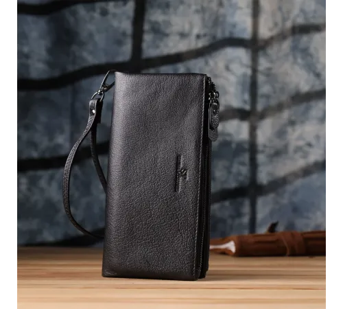 Практичний шкіряний гаманець на три відділення ST Leather 23111 Чорний