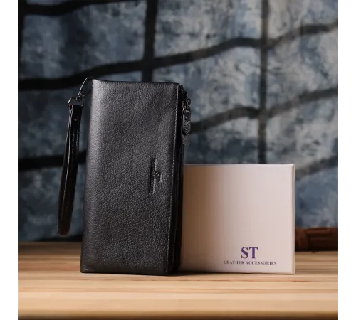 Практичний шкіряний гаманець на три відділення ST Leather 23111 Чорний