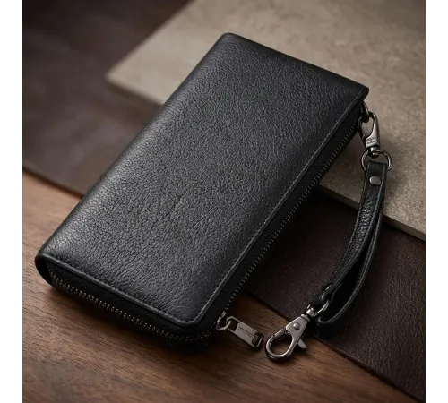 Практичний шкіряний гаманець на три відділення ST Leather 23111 Чорний
