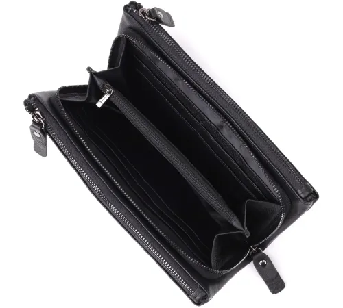 Практичний шкіряний гаманець на три відділення ST Leather 23111 Чорний