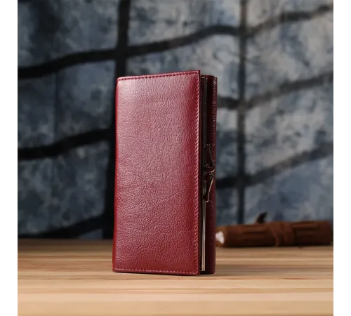 Модний жіночий гаманець на магнітах із натуральної шкіри ST Leather 23113 Бордовий