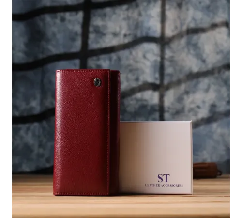 Модний жіночий гаманець на магнітах із натуральної шкіри ST Leather 23113 Бордовий