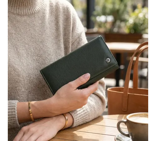 Місткий жіночий гаманець на магнітах із натуральної шкіри ST Leather 23115 Зелений