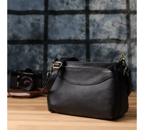 Класична жіноча сумка з жорстким дном із натуральної шкіри Vintage 22987 Чорний