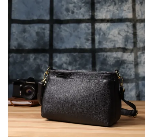 Класична жіноча сумка з жорстким дном із натуральної шкіри Vintage 22987 Чорний