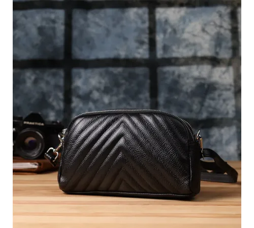 Сумка прошита трикутниками із натуральної шкіри Vintage 22909 Чорний