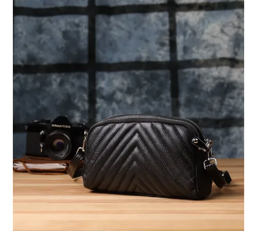 Сумка прошита трикутниками із натуральної шкіри Vintage 22909 Чорний