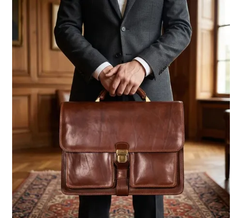 Чоловічий діловий портфель Tony Perotti Italico 8013/42 (90388) Коньячний